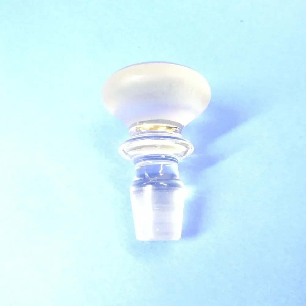 Vintage Glass Mushroom Knob Stopper Clear w/ Gold Band Bottle Decanter